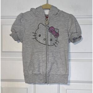 Hello Kitty Girl’s Zip Up Jacket Shirt Hoodie Short Sleeve Grey‎ 3T bedazzled